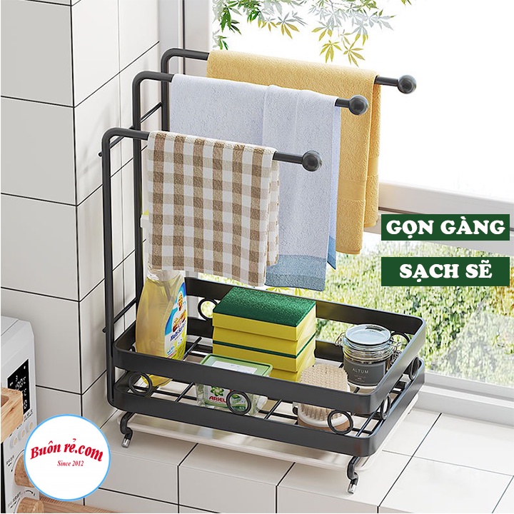 Kệ nhà bếp để nước rửa chén, khăn lau bát đĩa tiện lợi Phú Khang– Giá treo đồ nhà tắm dán tường có khay hứng nước