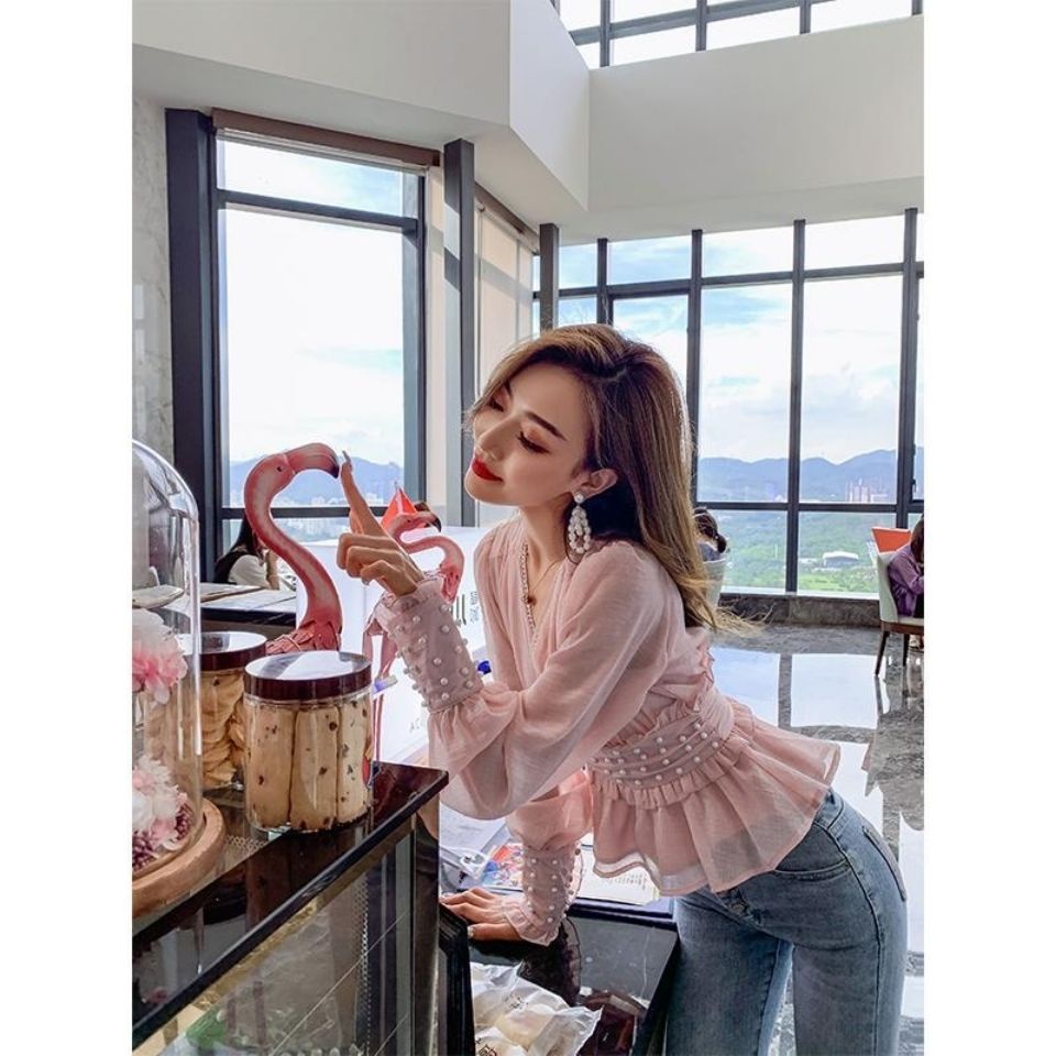 Áo Sơ Mi Chiffon Tay Dài Cổ Chữ V Thời Trang Mùa Thu 2022 Phong Cách Phương Tây