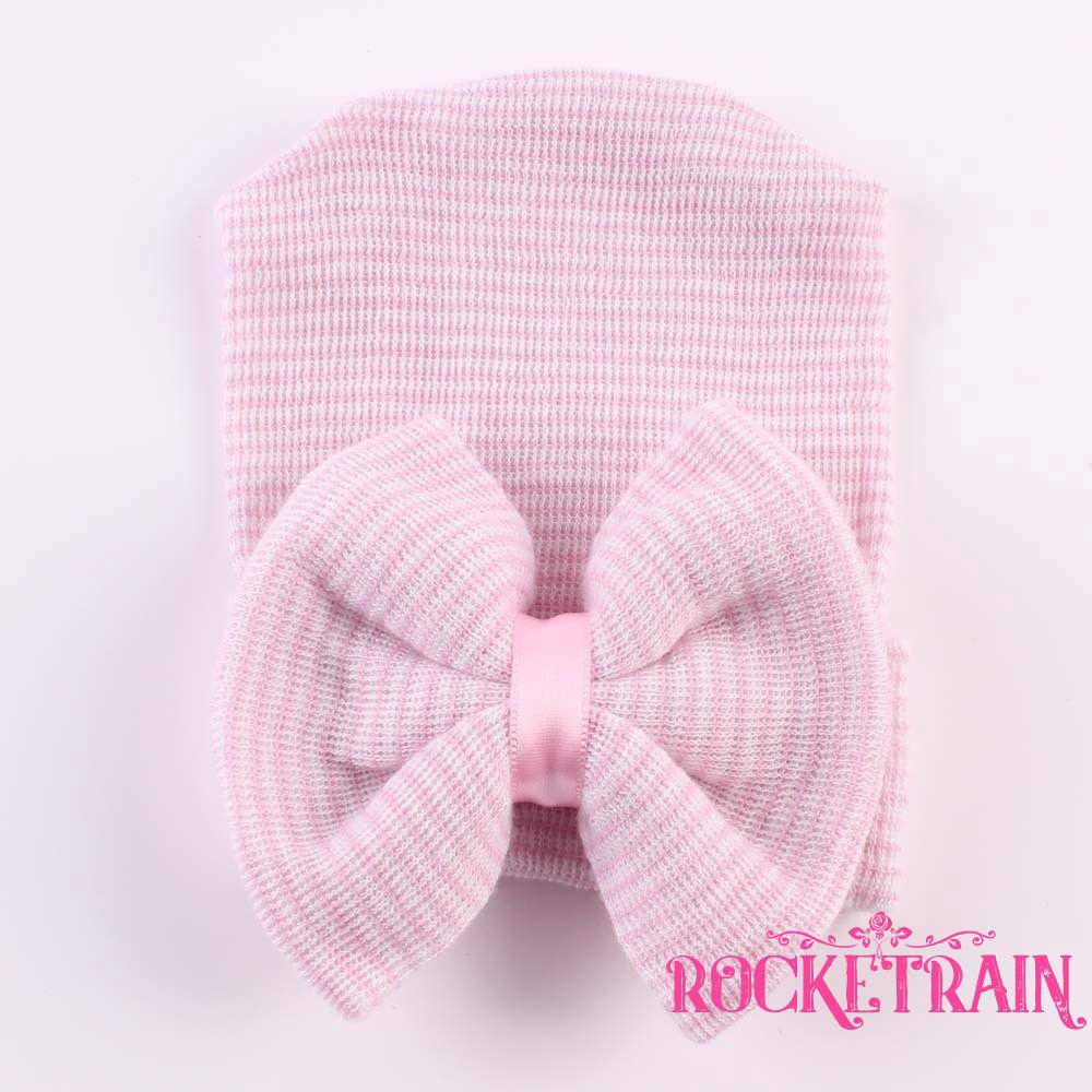 Nón trùm đầu họa tiết sọc thắt nơ cho bé gái