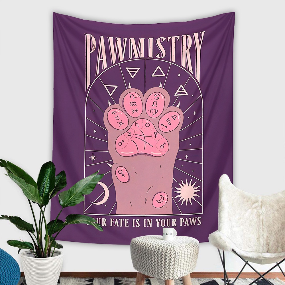 Tấm Thảm Treo Tường Trang Trí In Hình Thẻ Bài Tarot Chân Mèo Phong Cách Bohemian