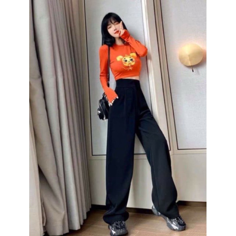 Quần ống rộng  dáng suông cạp to 2 cúc siêu dài. | BigBuy360 - bigbuy360.vn