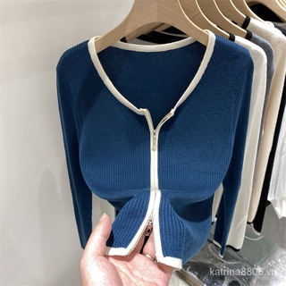  Áo cardigan tay dài dệt kim kiểu khóa kéo đôi thời trang châu âu mùa thu cho nữ 