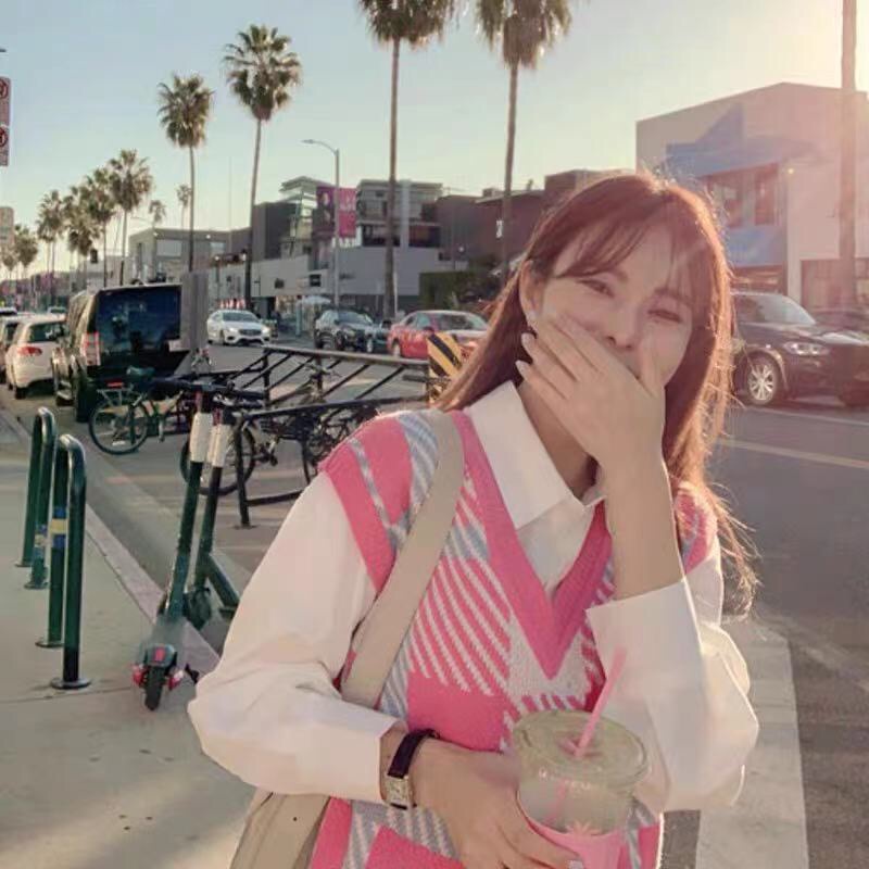 Áo Dệt Kim Không Tay Họa Tiết Sọc Caro Màu Hồng Ngọt Ngào