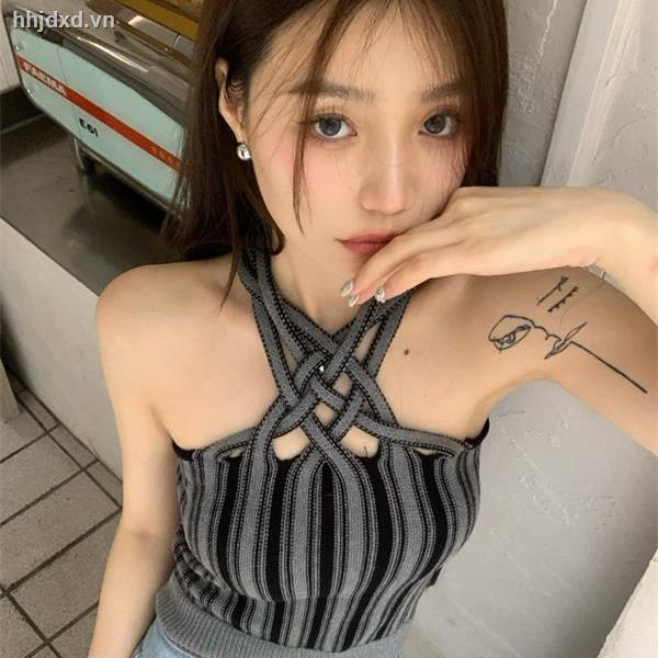 Áo Dệt Kim Hai Dây Họa Tiết Kẻ Sọc Rỗng Màu Trơn Thời Trang Mùa Hè Ngọt Ngào Cho Nữ