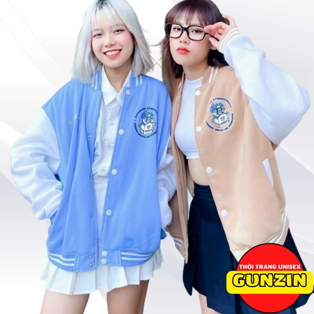 Áo khoác bomber nỉ phối tay ngoại unisex ARMOUS form rộng chất nỉ dày dặn cao cấp nam nữ đều phù hợp GUNZIN