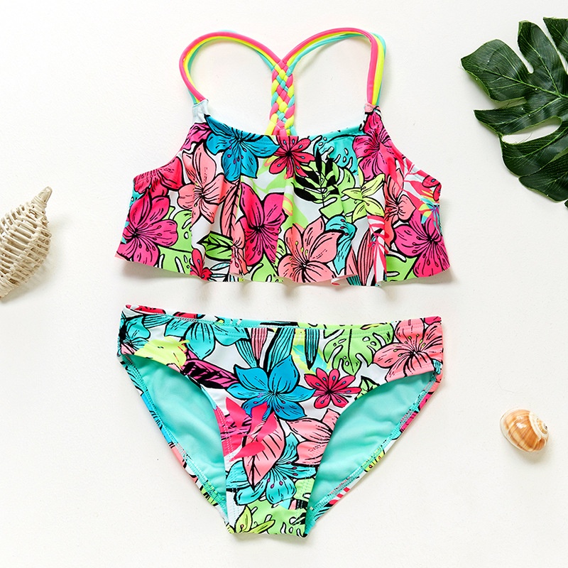 Bộ Đồ Bơi Bikini Màu Neon Cắt Xẻ Dành Cho Bé Gái 4-16 Tuổi