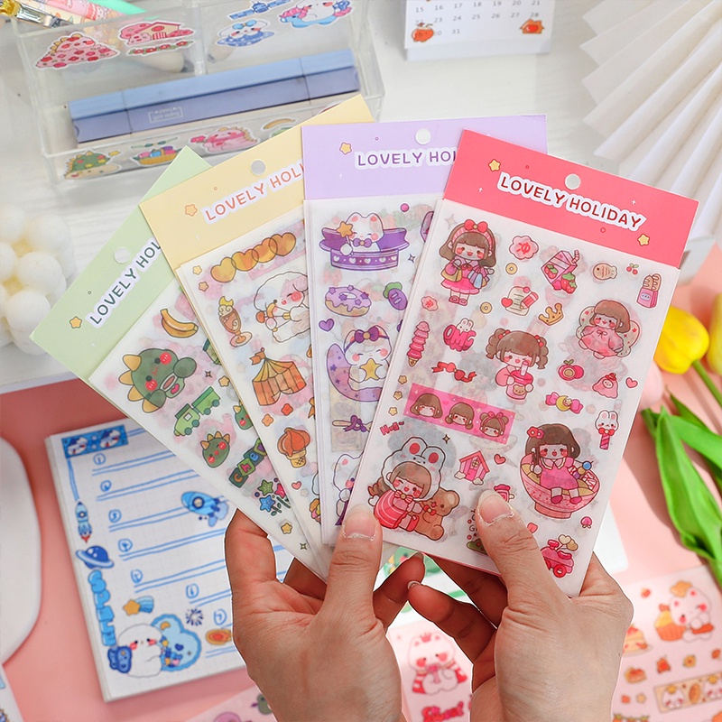 Set 4 Tờ Miếng Dán Trang Trí Sổ Tay DIY Họa Tiết Hoạt Hình Dễ Thương Xinh Xắn