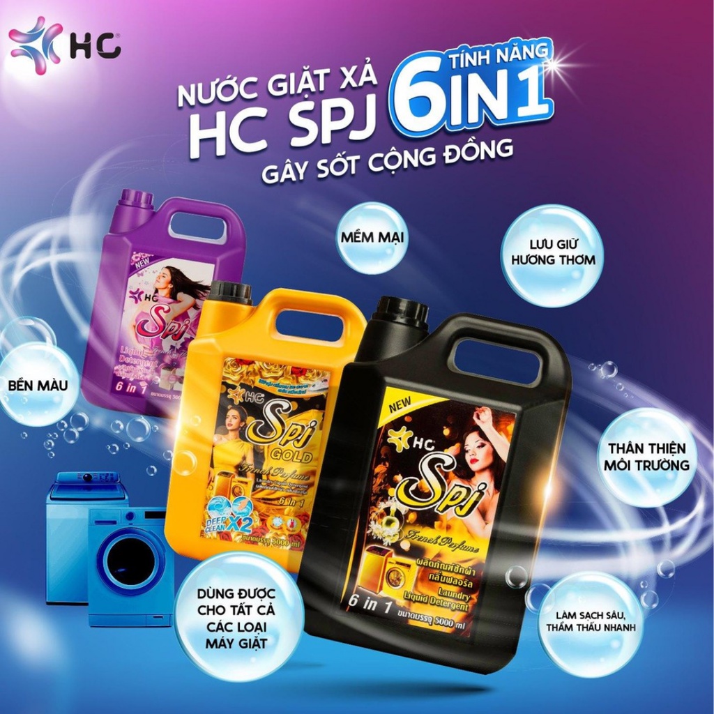 Nước Giặt Xả HC SPJ Đậm Đặc Đen 5L 6 IN 1