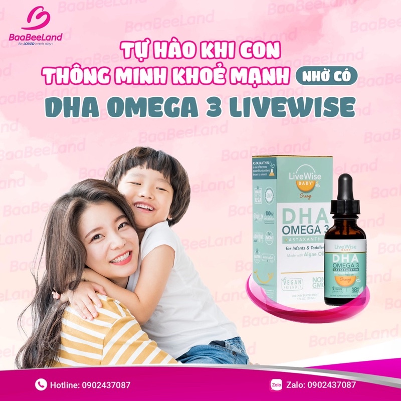 DHA Omega-3 Thuần Chay Non GMO LiveWise Mỹ cho bé từ sơ sinh đến 3 tuổi - 𝑯𝒂̀𝒏𝒈 𝑨𝒊𝒓 - BAABEELAND