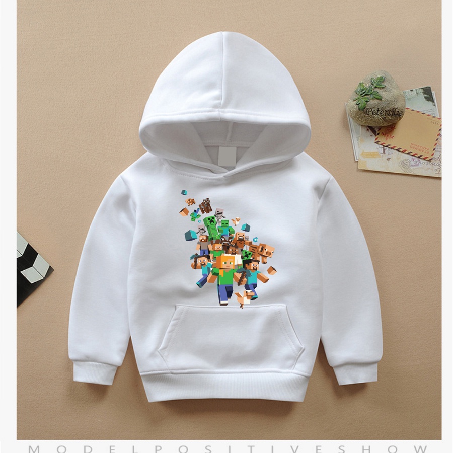 Áo hoodie minecraft áo khoác màu trắng cực chất cho bé trai bé gái