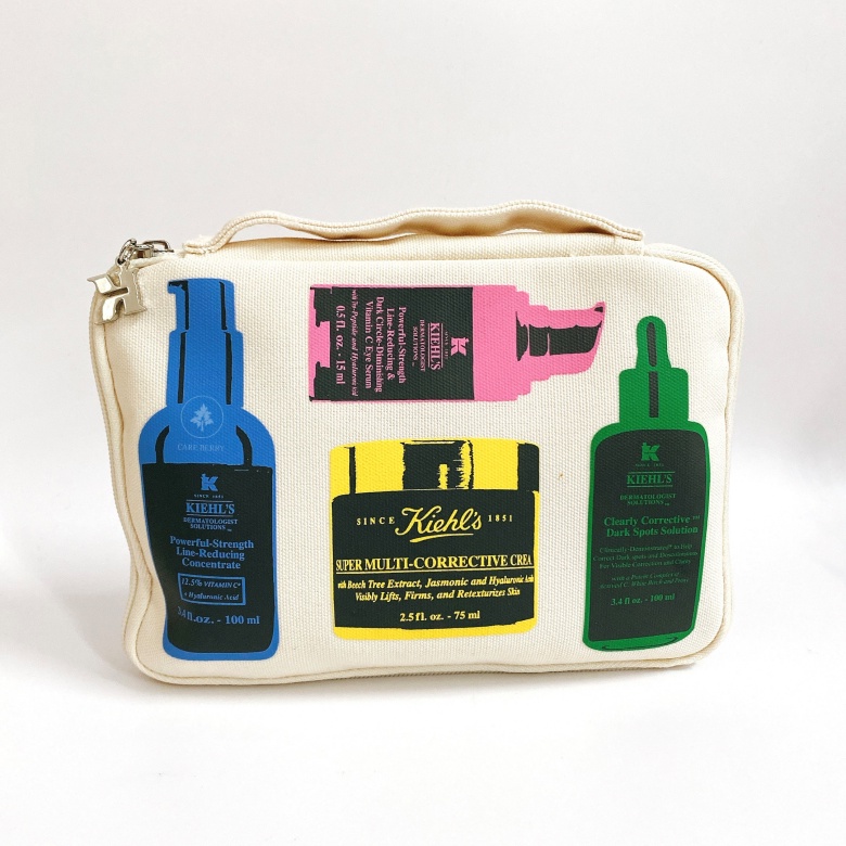 Túi mỹ phẩm Kiehl’s màu trắng kem, Túi du lịch Kiehls (Kiehl's bag)