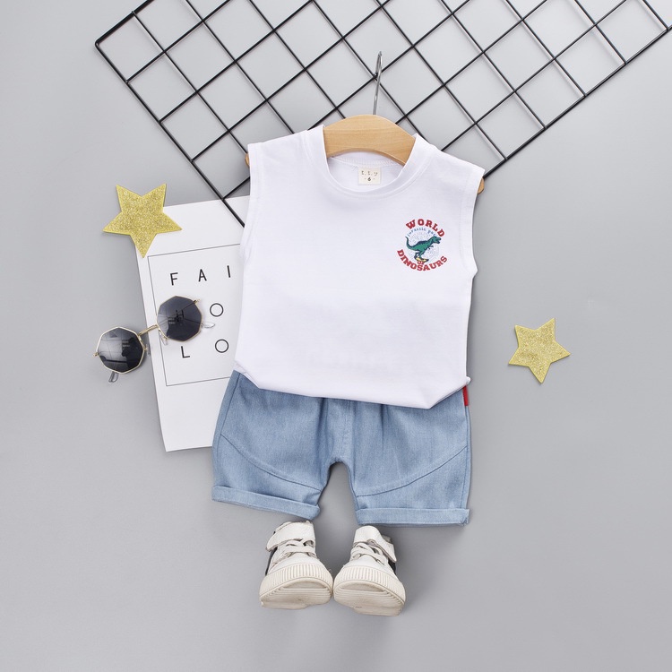 [P.C store] spot 2021 one-piece vest, children's T-shirt set, cotton T-Rex, two-piece sleeveless children's wear factory direct sales