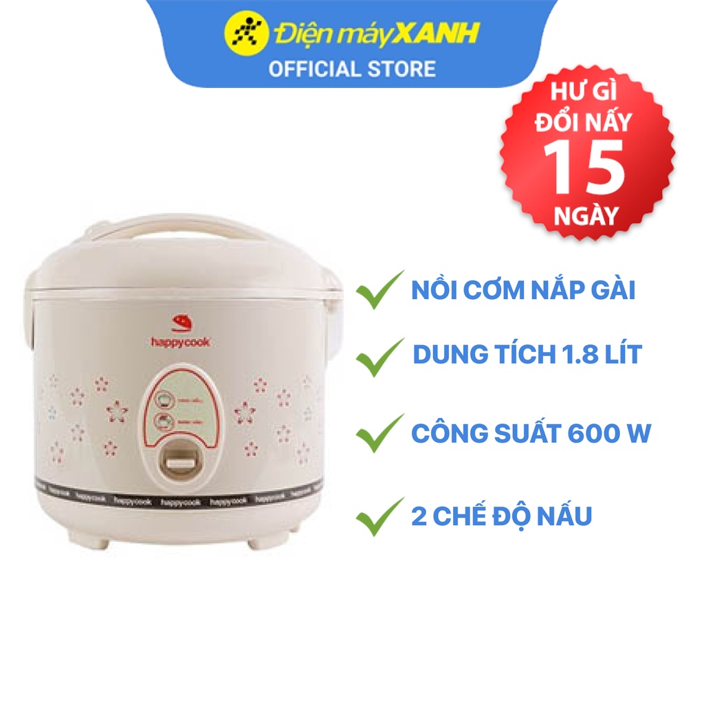 [Mã ELHADEV giảm 4% đơn 300K] Nồi cơm điện nắp gài Happycook HC-180 1.8 lít 600 W chống dính - Chính hãng BH 12 tháng