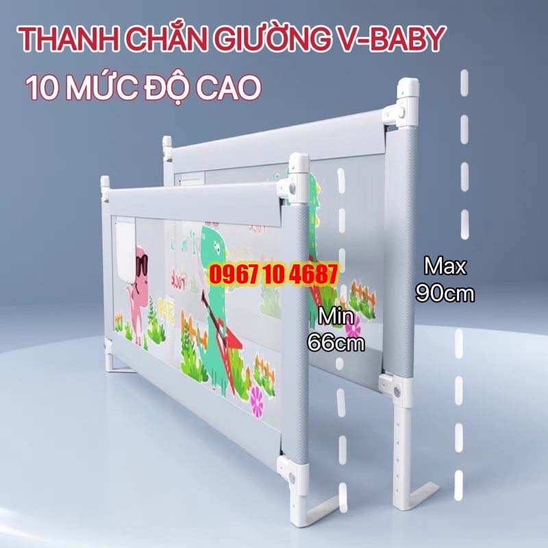 Thanh chắn giường V-BABY KHỦNG LONG 2022 - Chặn giường cho bé dạng trượt cao tối đa 90cm