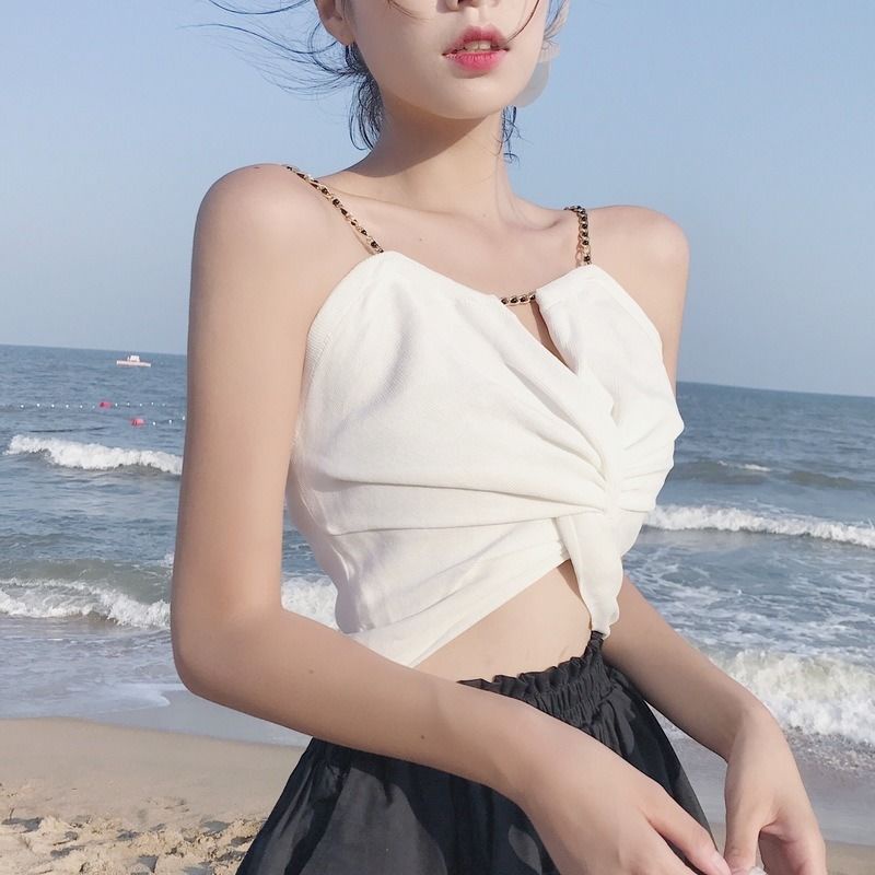 Áo Dệt Kim Hai Dây Hở Lưng Màu Trơn Thời Trang Mùa Hè Dành Cho Nữ