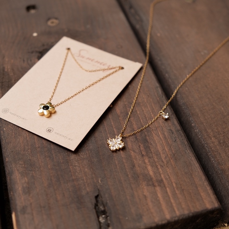 Vòng cổ bạc 925 SUMMERY hoa tuyết đính đá dây chuyền S925 mạ vàng