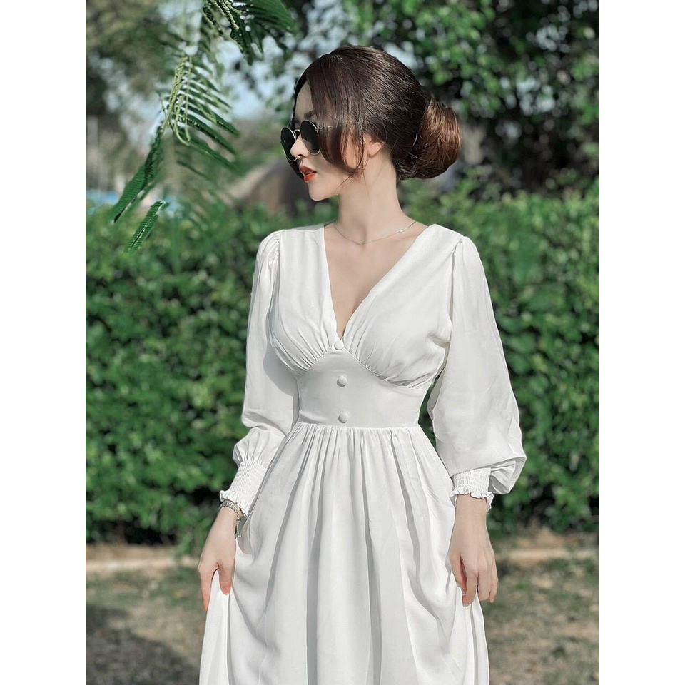 Đầm váy maxi đi biển dáng dài tay lỡ bo eo phong cách Bohemian xinh đẹp