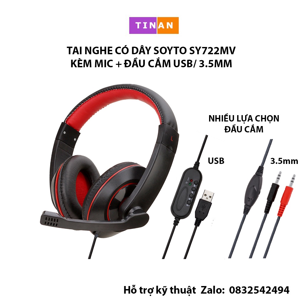 [Đầu Cắm USB/ 3.5mm] Tai Nghe Có Dây SOYTO SY722MV Kèm Mic, Phù Hợp Học Online, Chơi Game