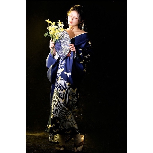 Kimono trang phục nhật bản mẫu mới xanh than