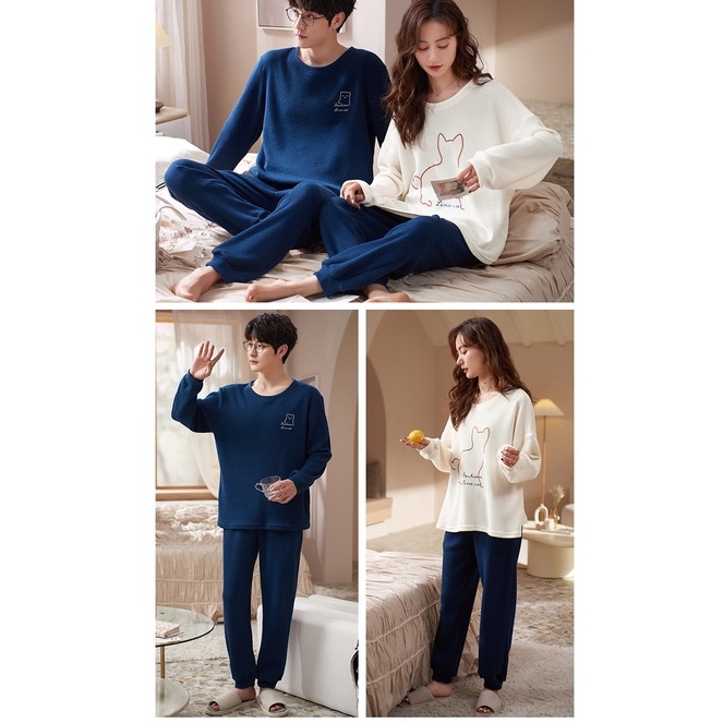 Pijama Bộ Đồ Ngủ Cặp Đôi Quần Áo Đôi Nam Nữ Dài Tay Dày Mặc Ở Nhà Vải Cotton Mặc Mùa Xuân Thu Đông Đi Chơi BODODOI20