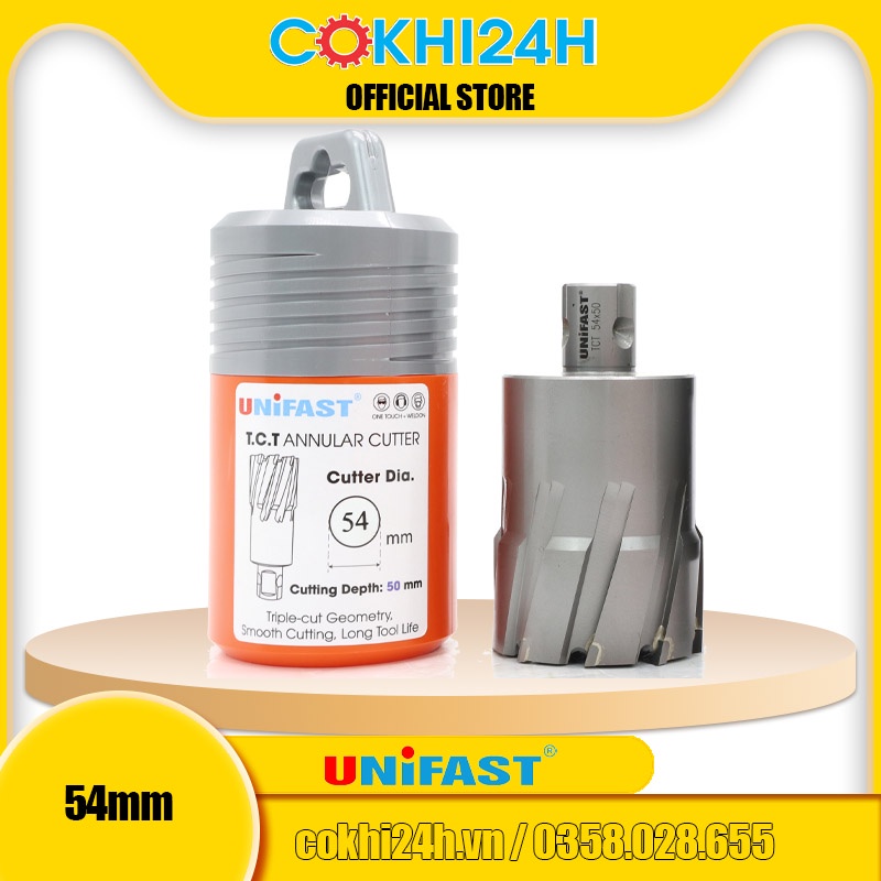 Mũi khoan từ rút lõi phi 54mm Unifast HSS 54x25 / TCT 54x35 / TCT 54x50