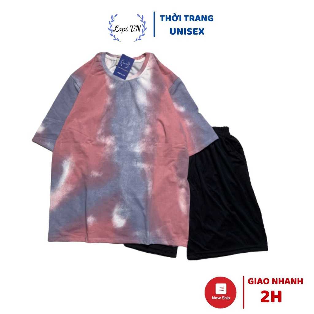 Set Bộ Loang Màu XHT001 Uniex Tay Lỡ Lapi VN, Đồ Bộ Cartoon, Freesize, Thun Cotton, Nam Nữ Đều Mặc Được