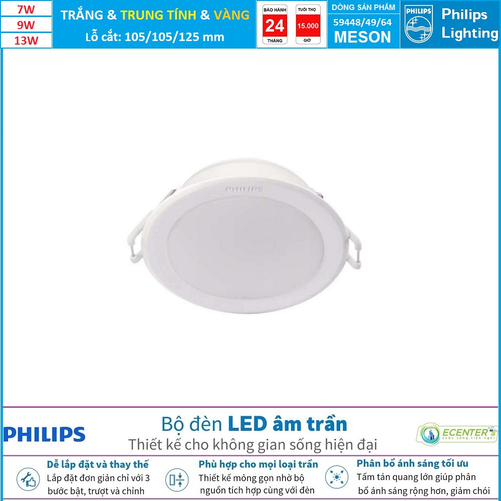 Đèn Led Âm Trần 7W-9W-13W Philips Downlight 59448/59448/59464 MESON 105/D105/D125 - Ánh Sáng Trắng  & Trung Tính & Vàng