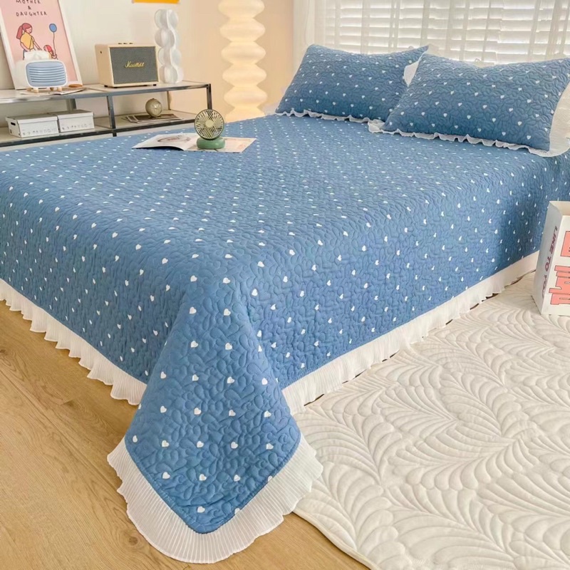 SÉT GA GỐI COTTONG TRẦN PHỦ BÈO REN HÀN QUỐC(1 ga và 2 vỏ gối)từ 1m2 đến 2m2