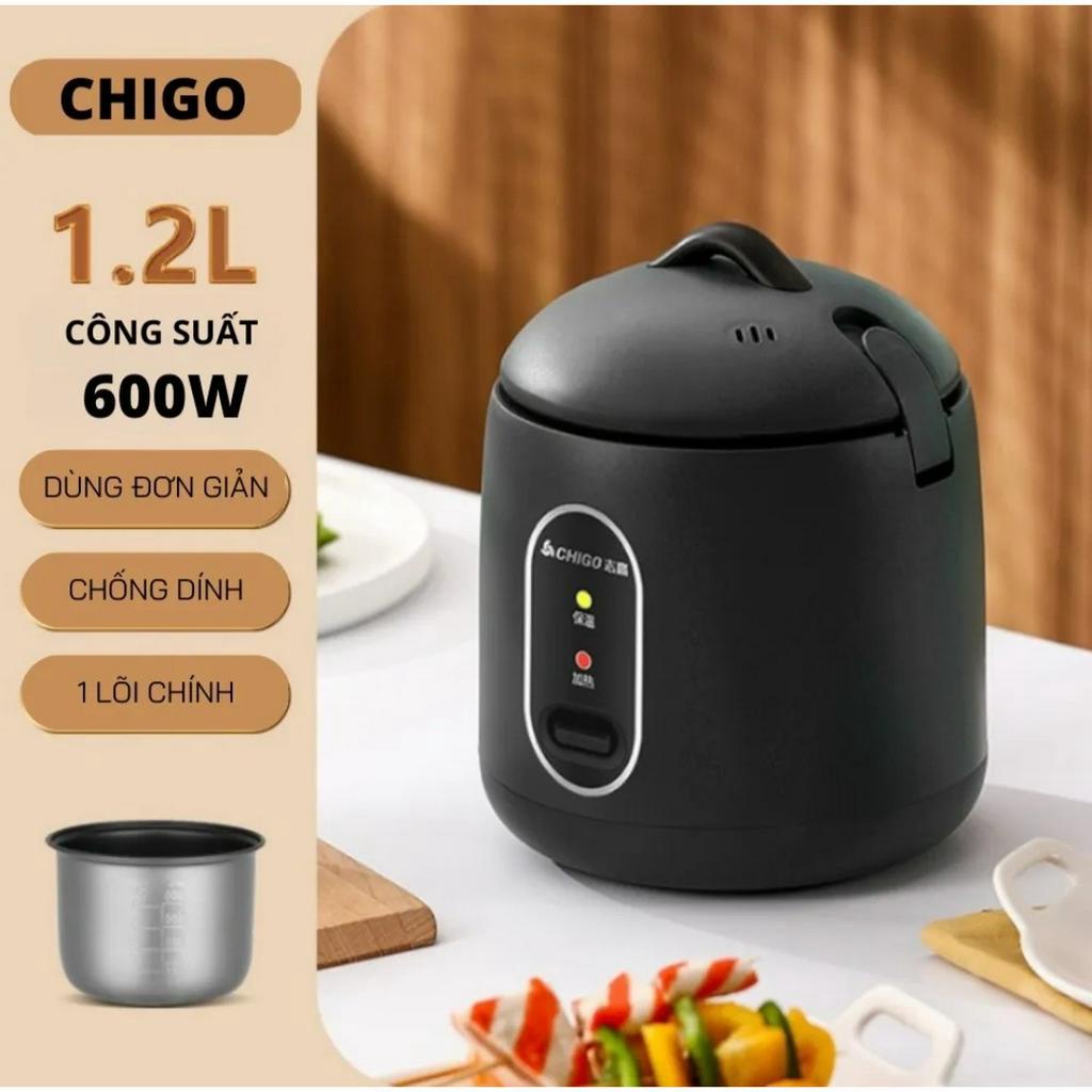 Nồi Cơm Điện Mini Đa Năng CHIGO Với Công Suất 600W Và Dung Tích 1,2 Lít - Nồi Nấu Cơm Mini, Nấu Cháo, Hầm, Hấp Luộc - Nồ