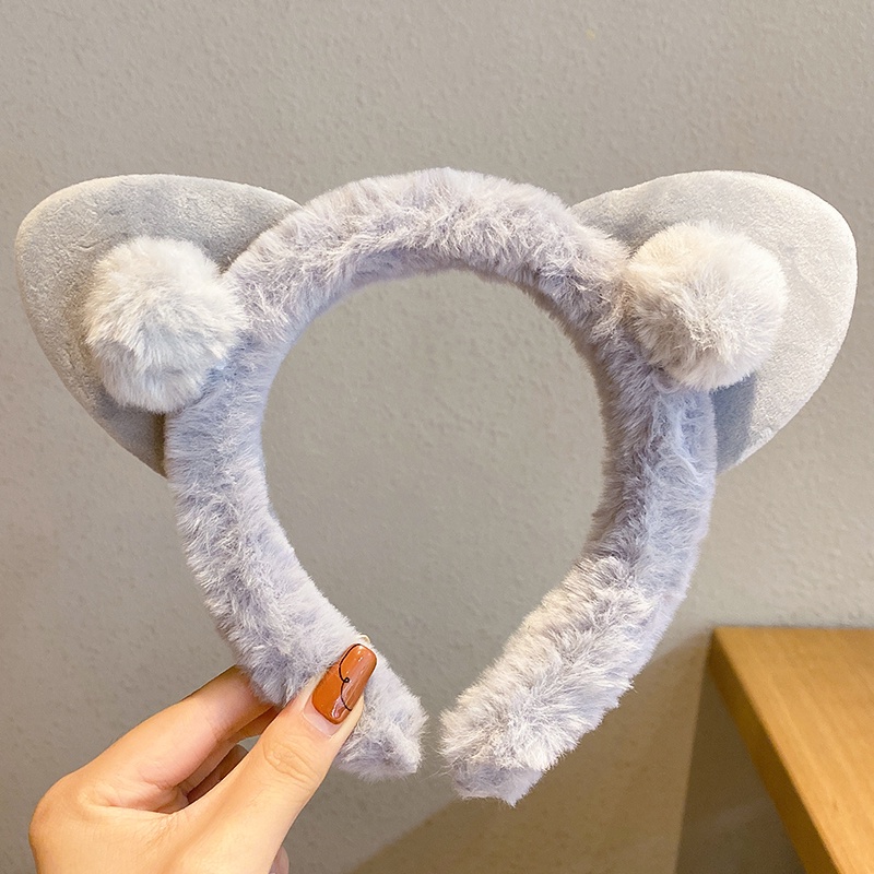 Băng Đô Cài Tóc Rửa Mặt Hình Tai Mèo Phối Lông Dễ Thương Thanh Lịch Và Tinh Tế Phong Cách Hàn Quốc