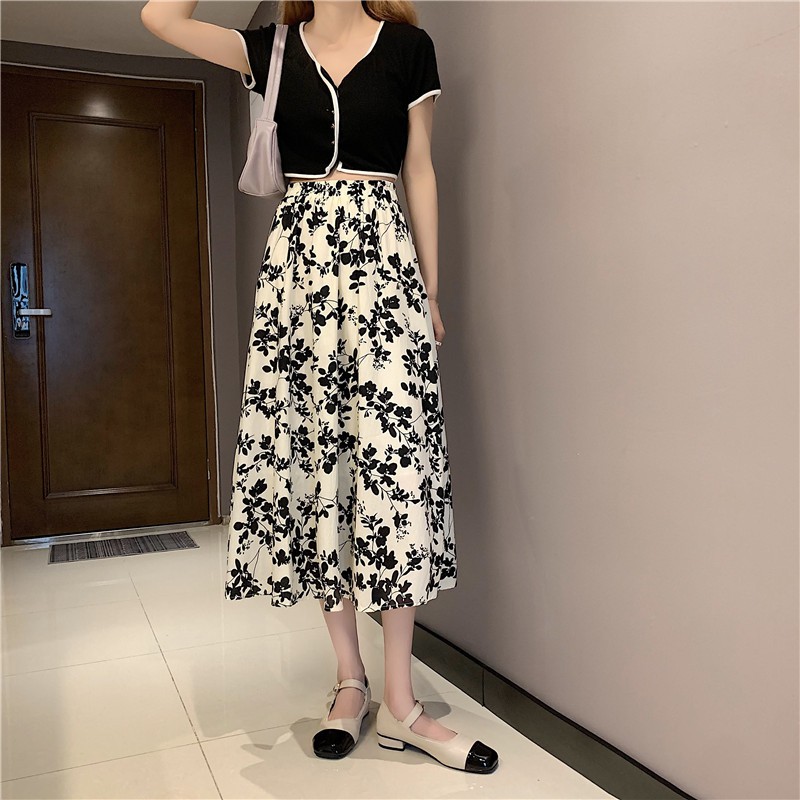 Chân Chân Váy Midi Lưng Cao Họa Tiết Hoa Thời Trang Mùa Hè Phong Cách Hàn Quốc | BigBuy360 - bigbuy360.vn