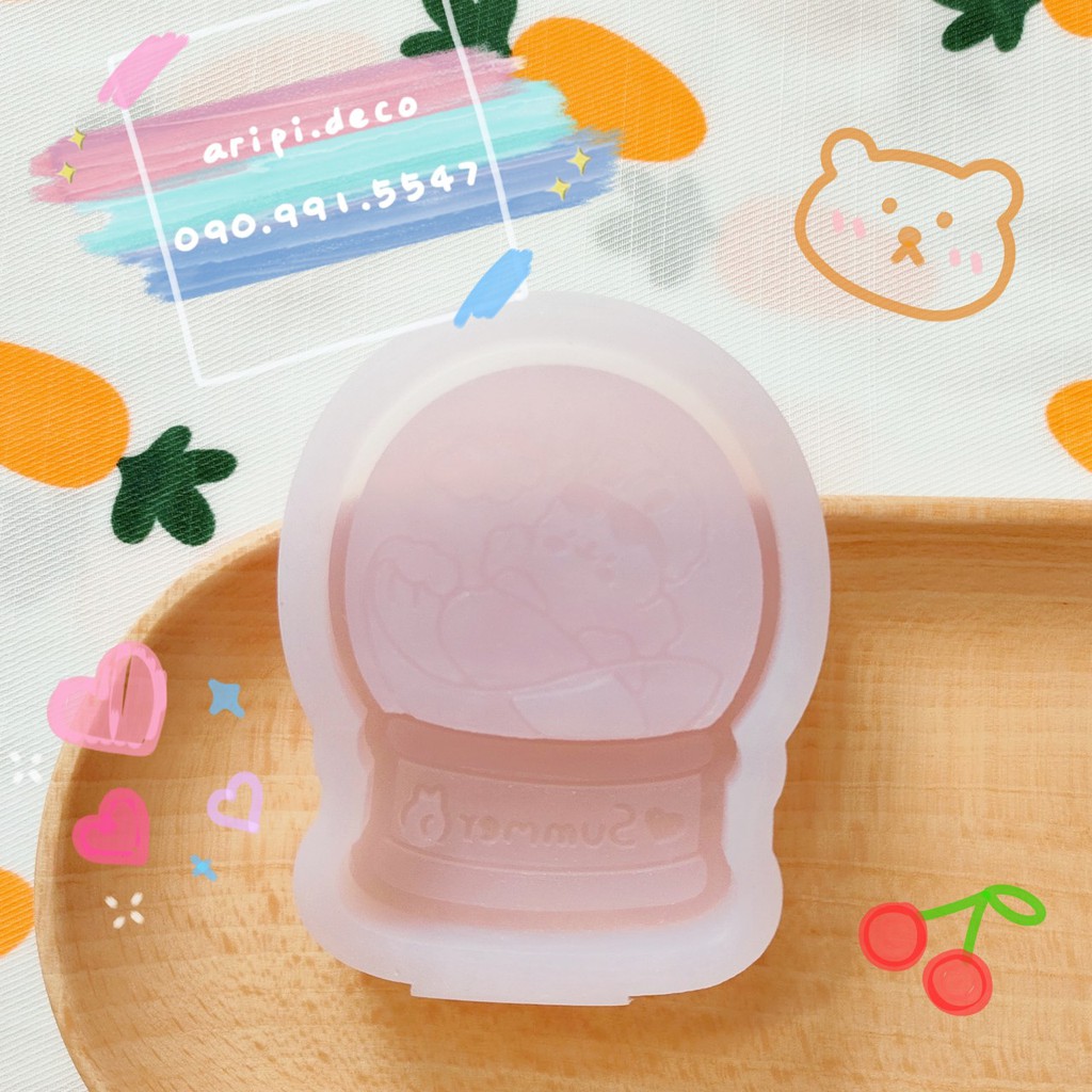 Khuôn silicone quả cầu thủy tinh thỏ bông lướt sóng /Nguyên liệu làm resin trang trí