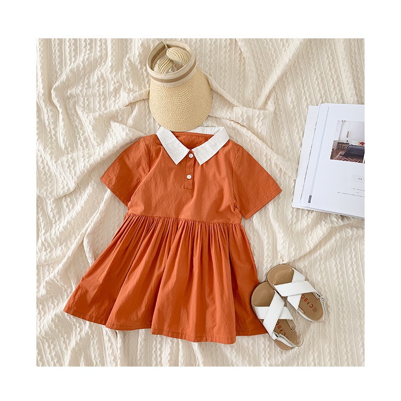 Váy bé gái có cổ màu cam