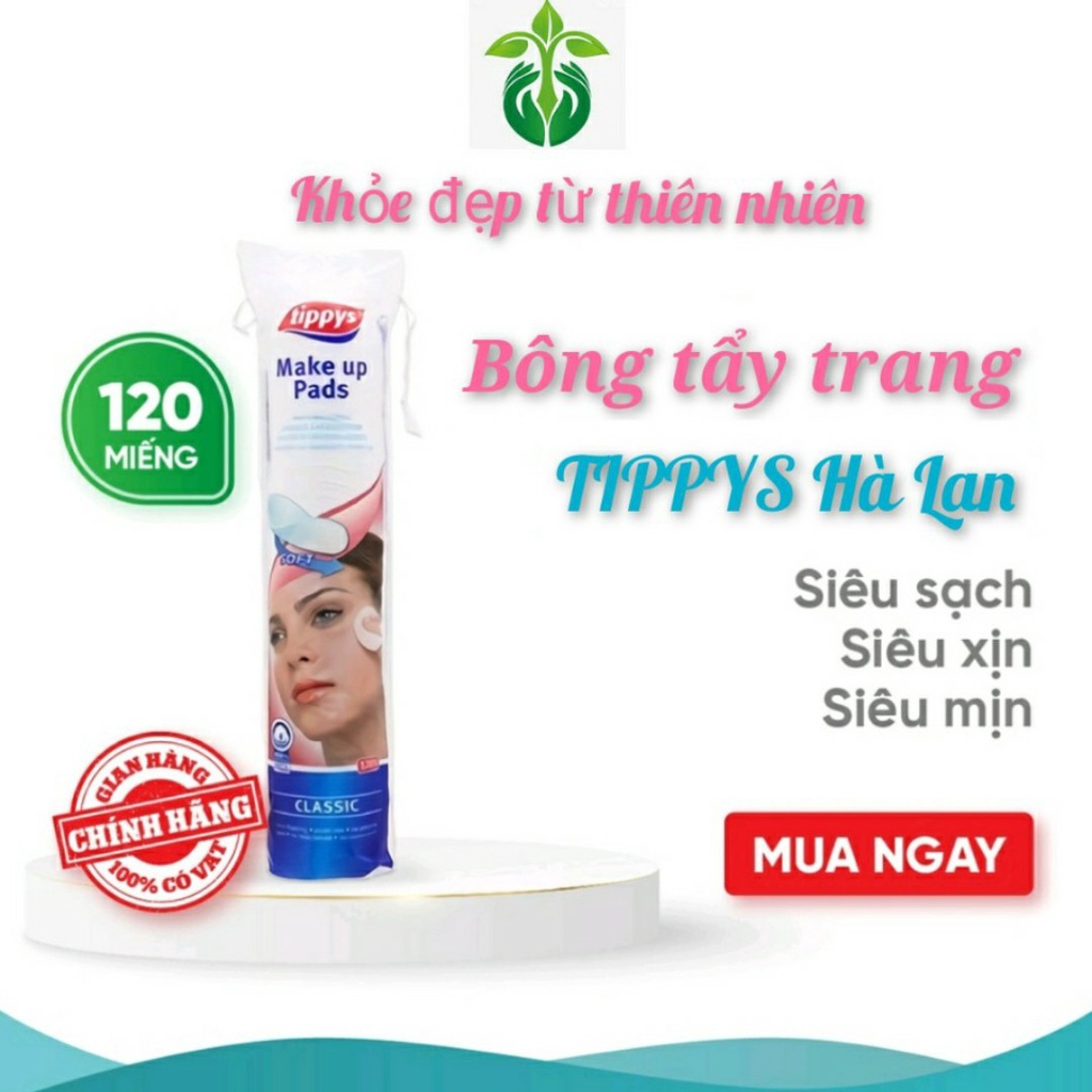 Bông tẩy trang Tippys Classic Make Up Pads 100% Cotton Tự Nhiên 120 Miếng