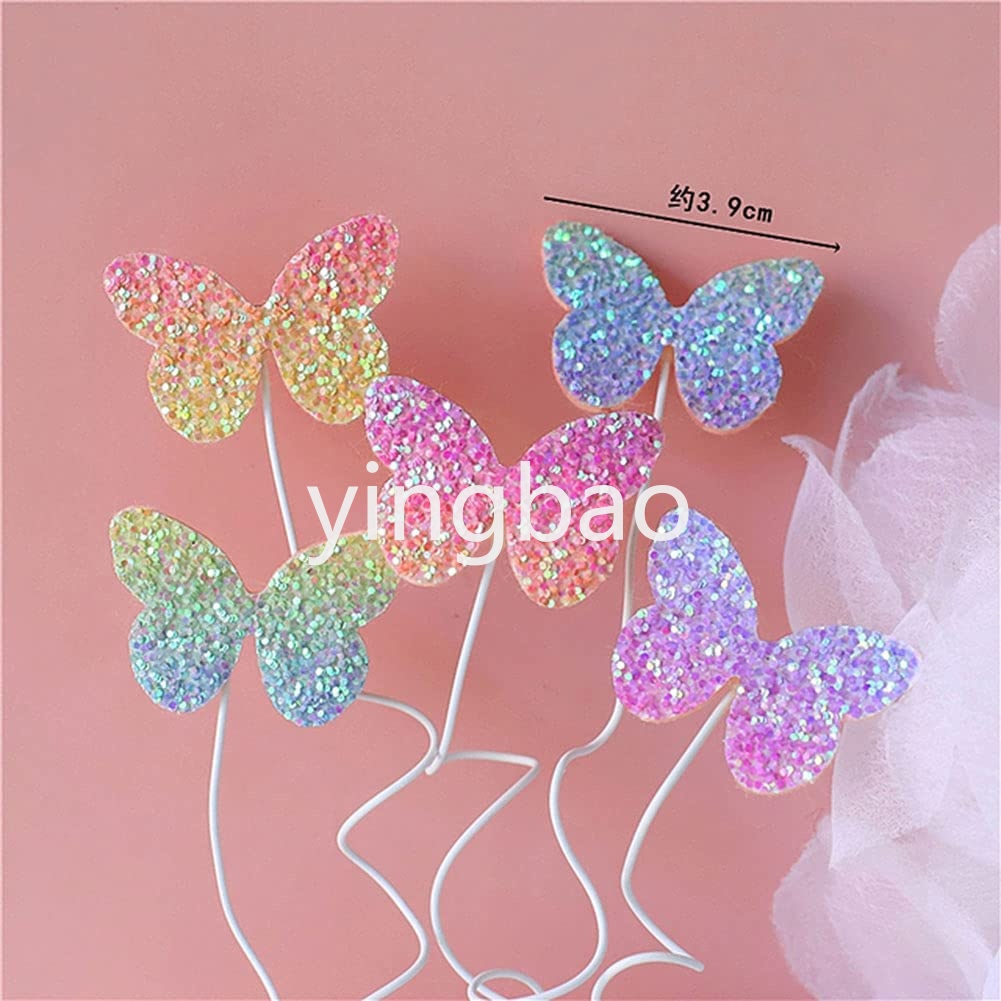 Set 12 Que Trang Trí Bánh Kem Hình Bướm Lấp Lánh