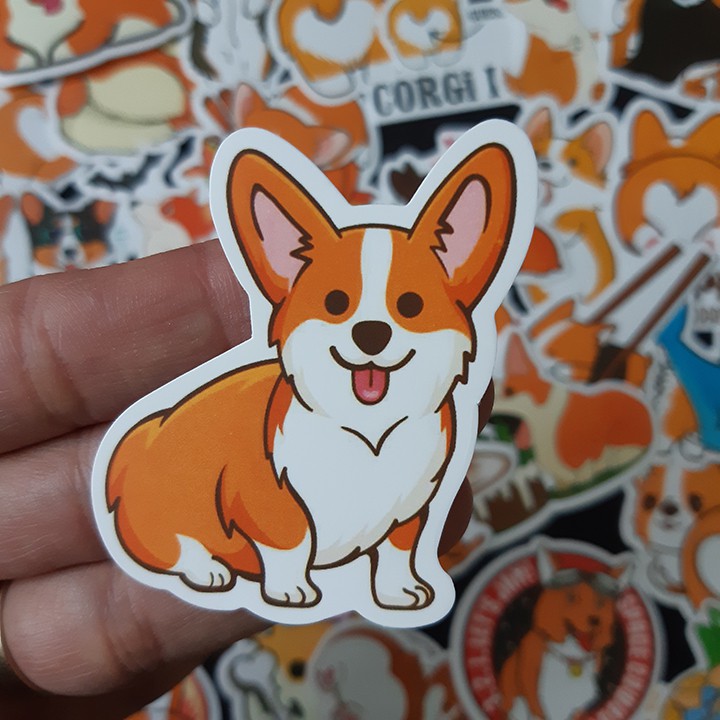 Bộ Sticker dán cao cấp chủ đề CHÚ CHÓ CORGI - Dùng dán Xe, dán mũ bảo hiểm, dán Laptop...