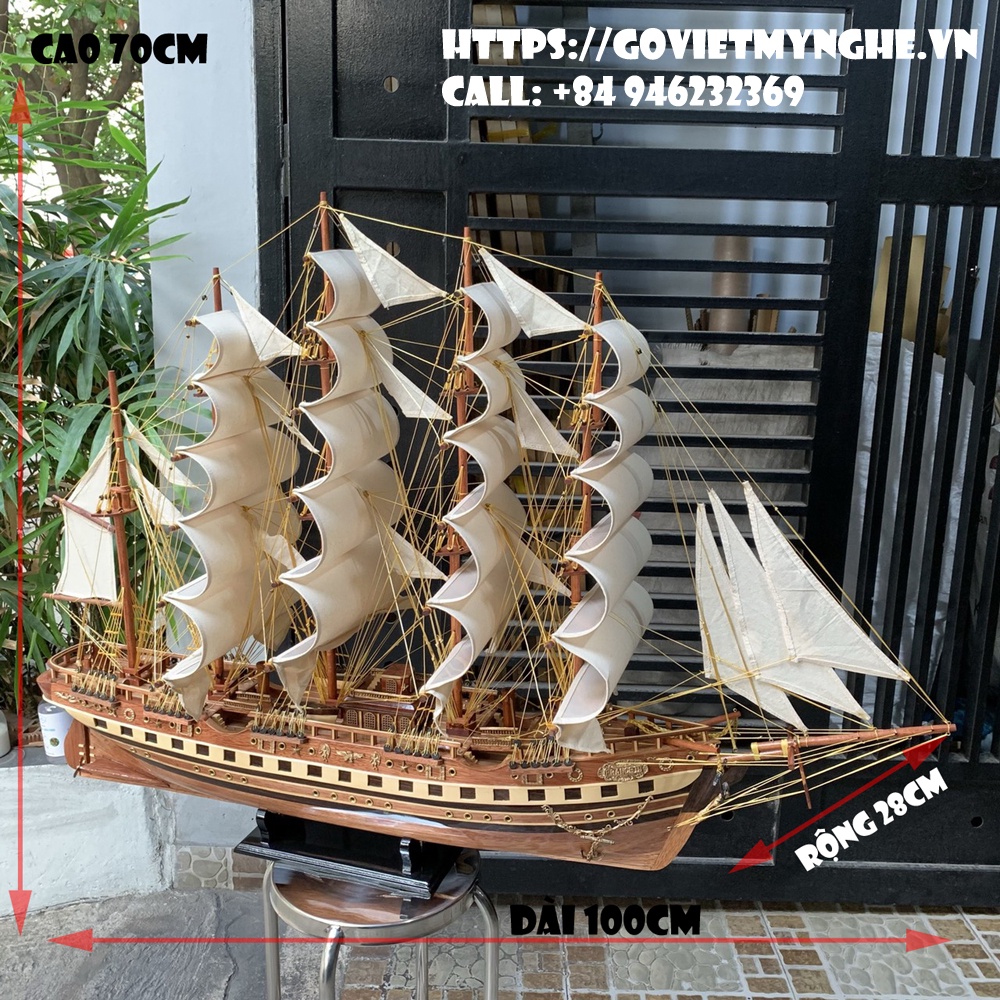 Mô Hình Thuyền Gỗ Chở Hàng France II của Pháp - Loại Xuất Khẩu - Thân tàu 80cm - Gỗ Tự nhiên