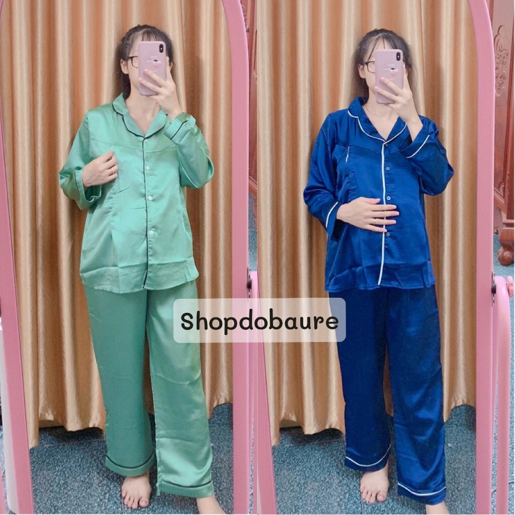 Bộ pijama bầu và SAU SINH Dài Tay chất lụa satin trơn - 𝐁𝐃𝟐𝟑