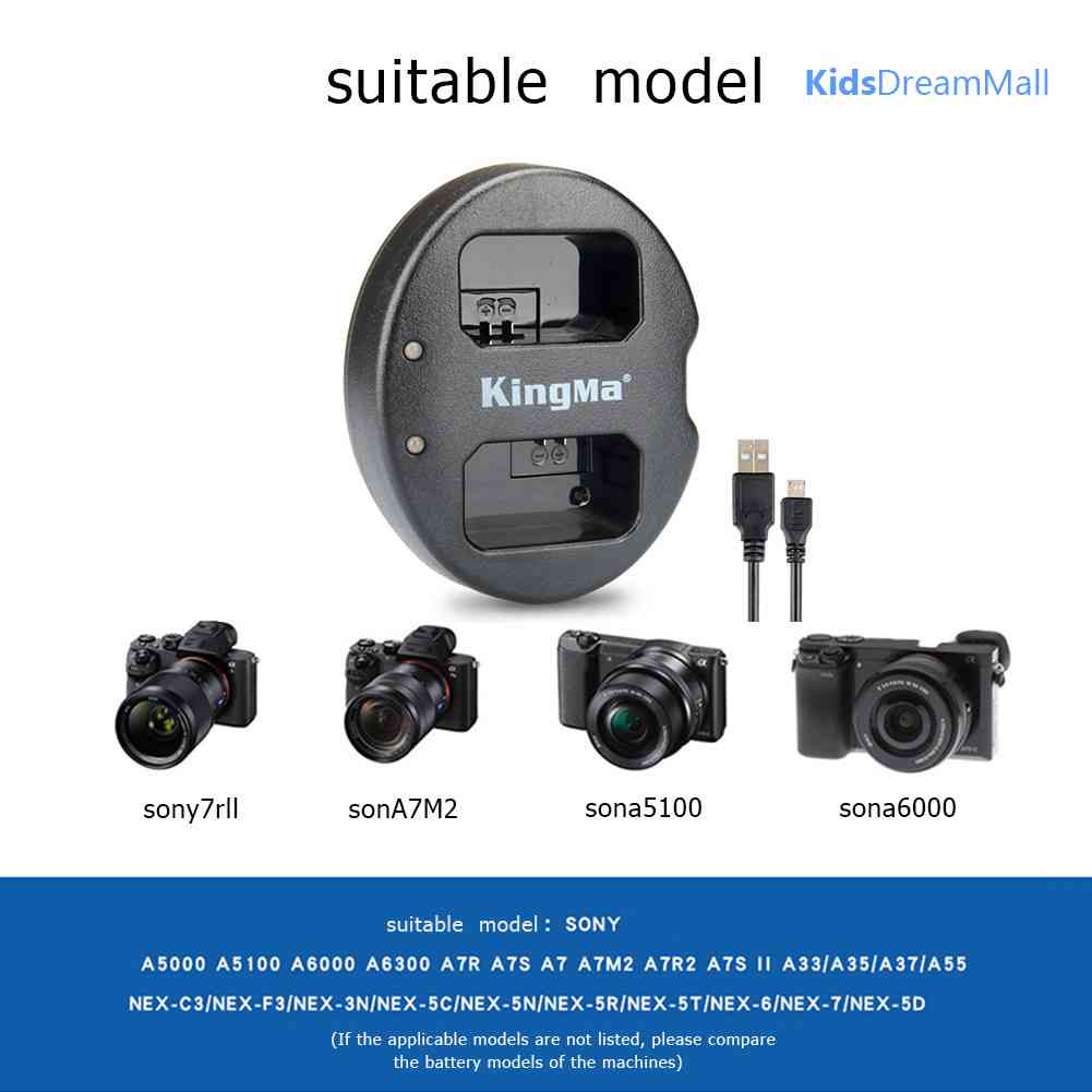 Bộ Sạc Pin Micro USB Kép KingMa NP-FW50 Cho Sony A7 A7R2 A7M2