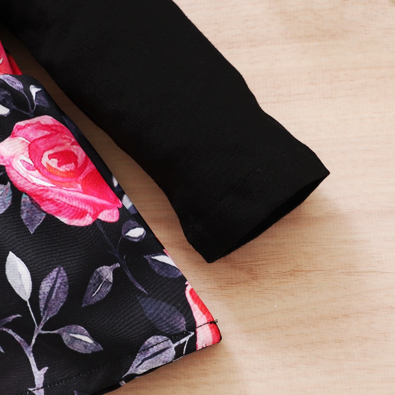 Áo liền quần Mikrdoo tay dài in họa tiết hoa với băng đô dễ thương thời trang dành cho bé gái