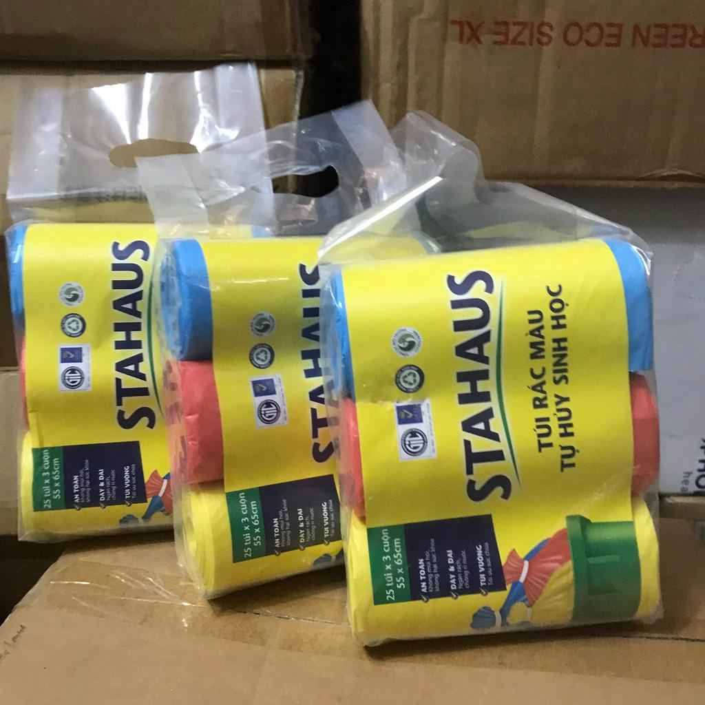 Combo 3 Cuộn TÚI ĐỰNG RÁC TỰ HỦY SINH HỌC - OPEC Stavian  PLASTIC - (ĐEN/MÀU) 55×65/65×78/45×55