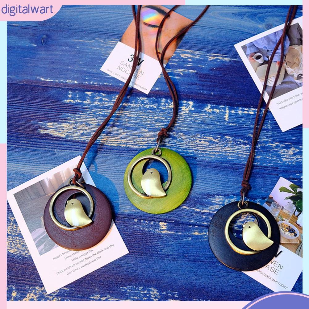 Dây Chuyền Mặt Gỗ Tròn Họa Tiết Chim Độc Đáo