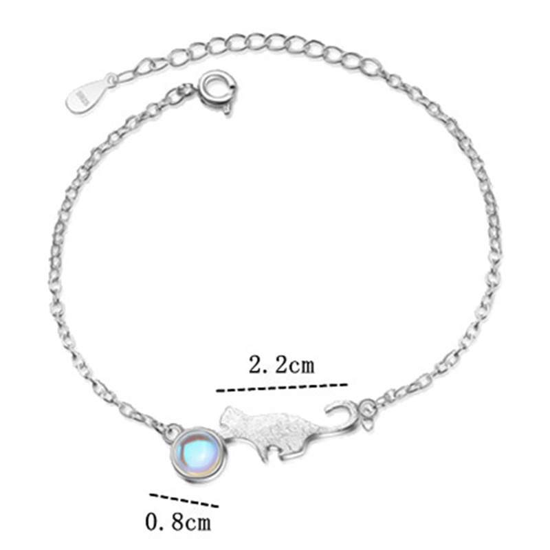 Vòng tay mạ bạc 925 đính đá mặt trăng hình mèo dễ thương cho nữ