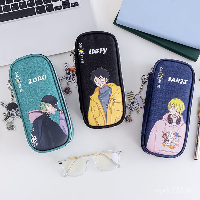 Túi đựng bút bằng vải canvas sức chứa lớn in hình anime One Piece sáng tạo độc đáo cho nam nữ