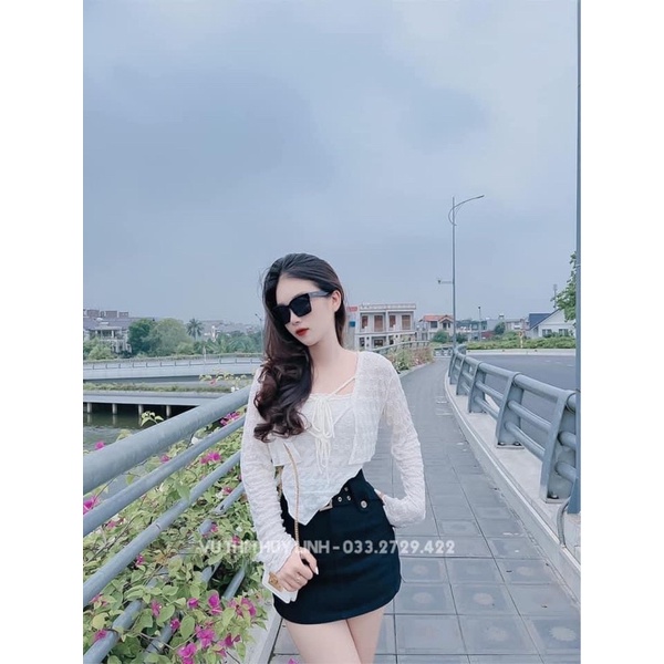 Set áo dây vạt chéo kèm áo cardigan