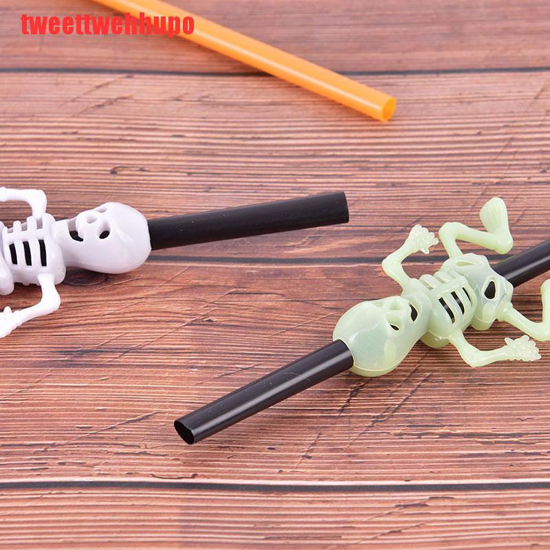 Set 5 Ống Hút Nhựa Hình Quả Bí Ngô Trang Trí Halloween Độc Đáo