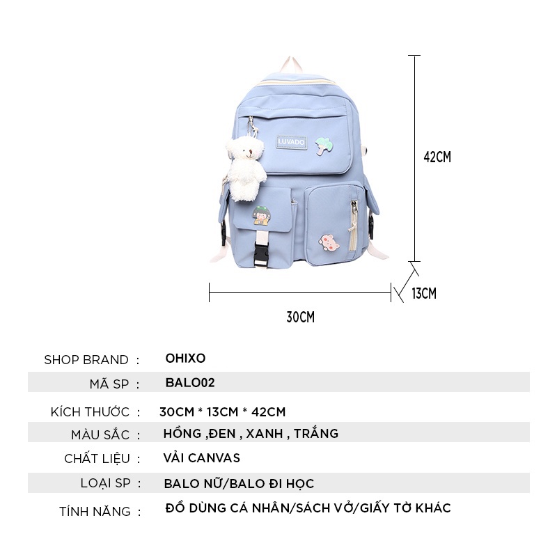 Balo nữ đẹp đi học thời trang giá rẻ nhỏ cá tính OHIXO BALO 02 (không có gấu bông)