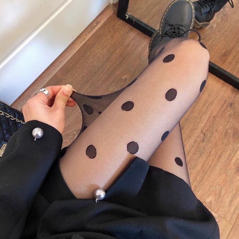 New Summer Polka Dot Nylon Tights Women's Sexy Pantyhose Seamless Fishnet Mesh Stockings Tight Black Pantyhose