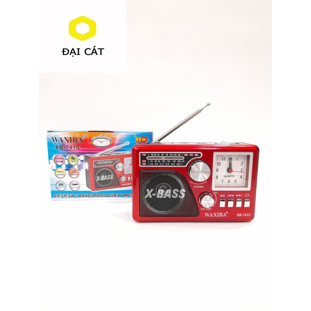 Đài radio WAXIBA 741URT siêu bền, âm thanh sống động, có đồng hồ tiện lợi tặng kèm pin sạc quà tặng đặc biệt cho ông bà