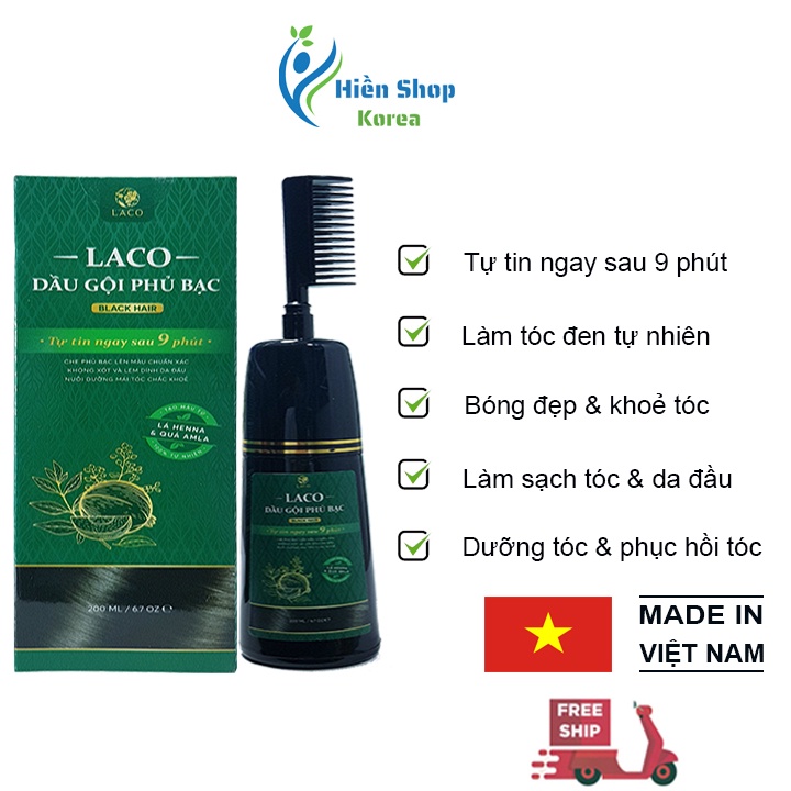 Dầu gội phủ bạc laco black hair làm tóc đen tự nhiên,bóng đẹp và khoẻ tóc sau 9 phút